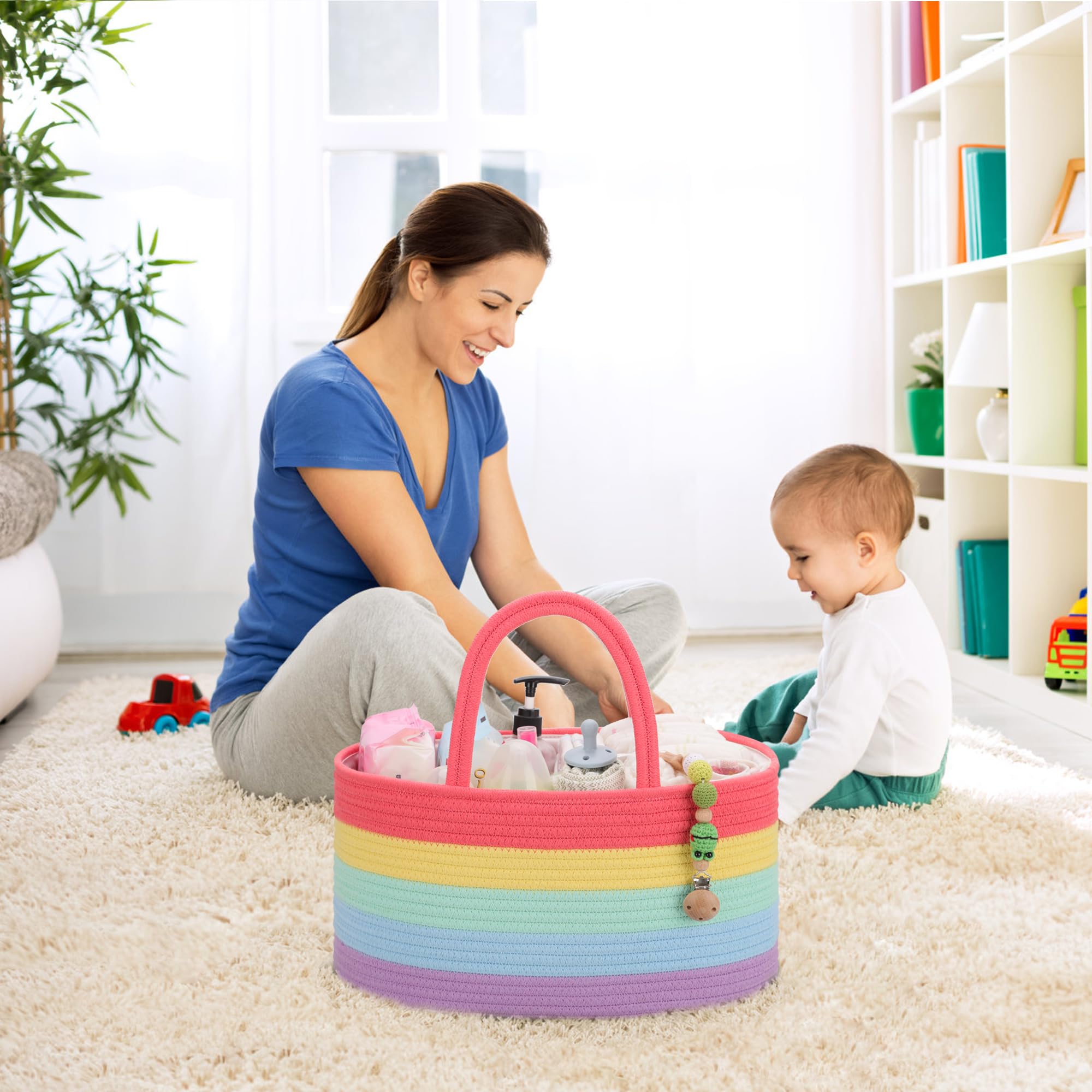 COMSE Rainbow diaper caddy on changing table for tidy diaper station