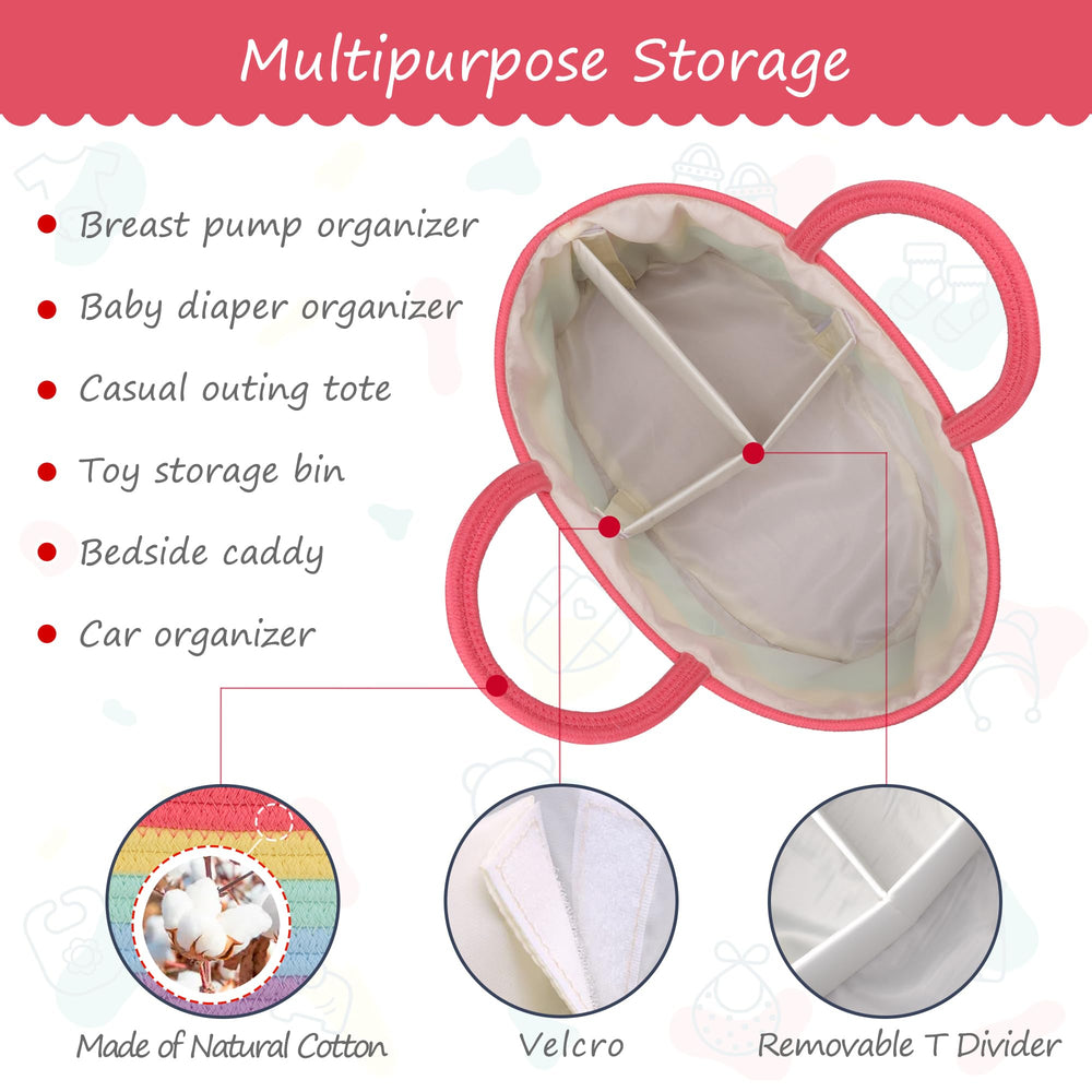 COMSE Rainbow diaper caddy with removable divider used as toy bin