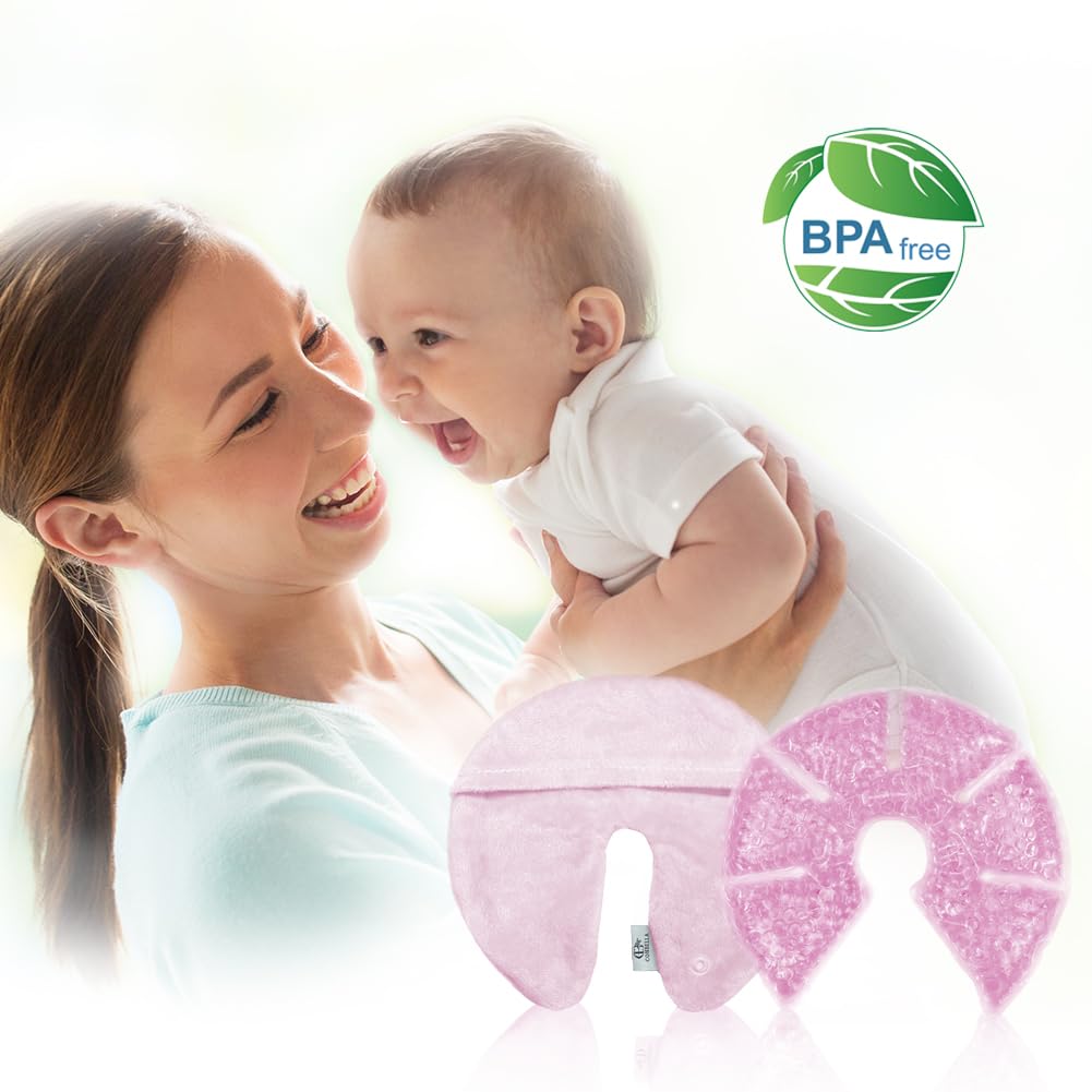 CONBELLA heat pack for breastfeeding surrounds the breast pump to encourage let-down.