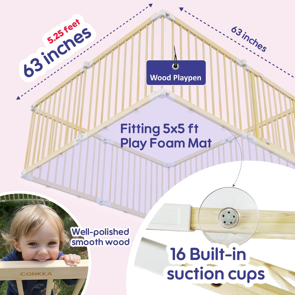 CONKKA foldable playpen with locking door for secure supervision.