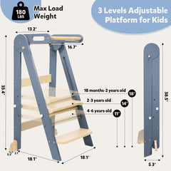 CONKKA wooden step stool folded for space-saving storage and quick setup.