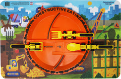 Constructive Eating construction-utensils-set visual demonstrates toddler self-feeding in action.