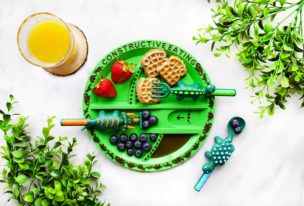 Constructive Eating dinosaur-theme dinnerware inspires imaginative meals.