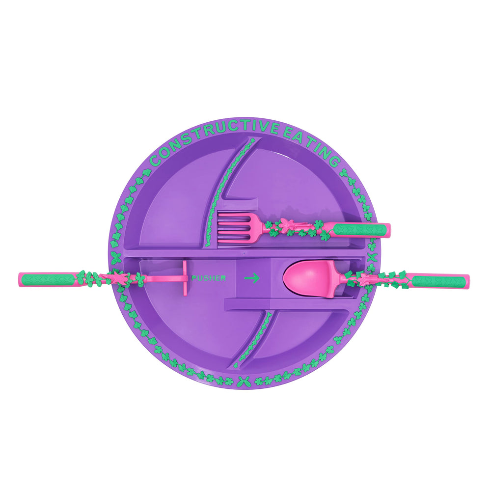 Divided toddler plate from Constructive Eating highlights balanced sections