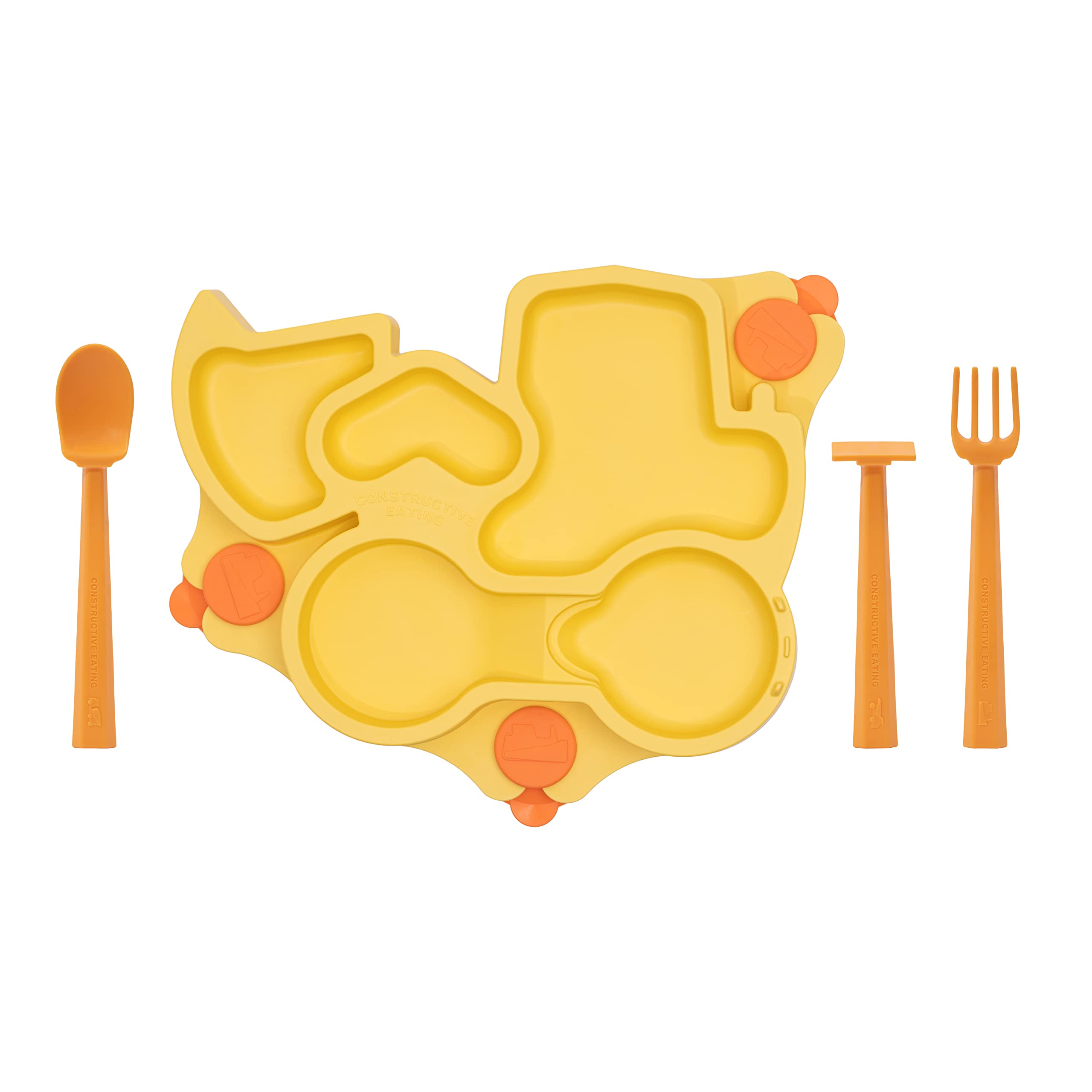 Constructive Eating high-chair suction plate helps reduce spills during independent eating