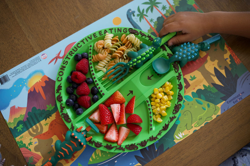 Constructive Eating CPSIA-compliant materials label on safe toddler-grade utensils