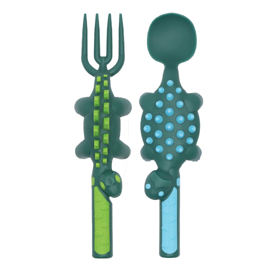 Constructive Eating toddler utensils in use promotes self-feeding and independence at mealtimes.