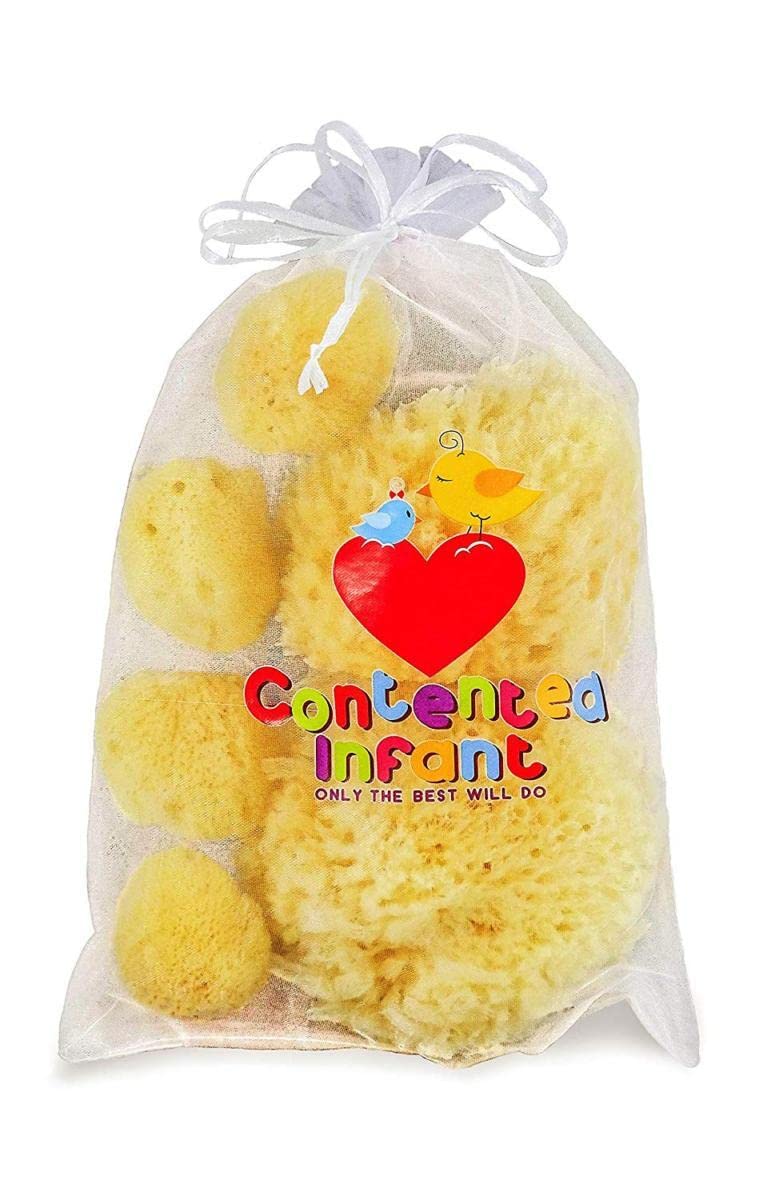 Contented Infant real sea sponges for babies in pack shot, gentle cleansing for bath time