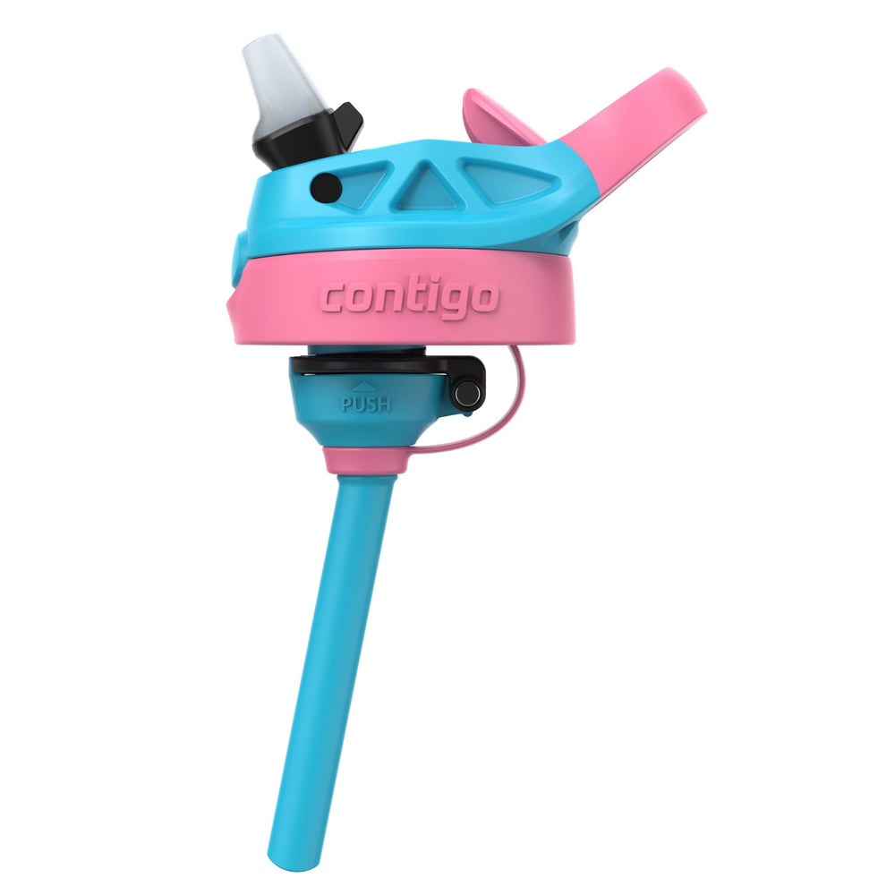 Contigo kid bottle shows push-button drinking for quick hydration.