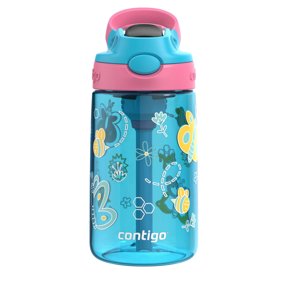 Contigo Kid's AutoSpout bottle close-up with open lid for easy one-handed drinking.
