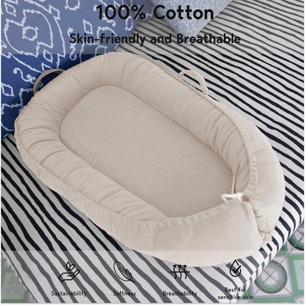 CooCooBaby baby lounger corduroy texture highlights breathable cozy surface for naps.