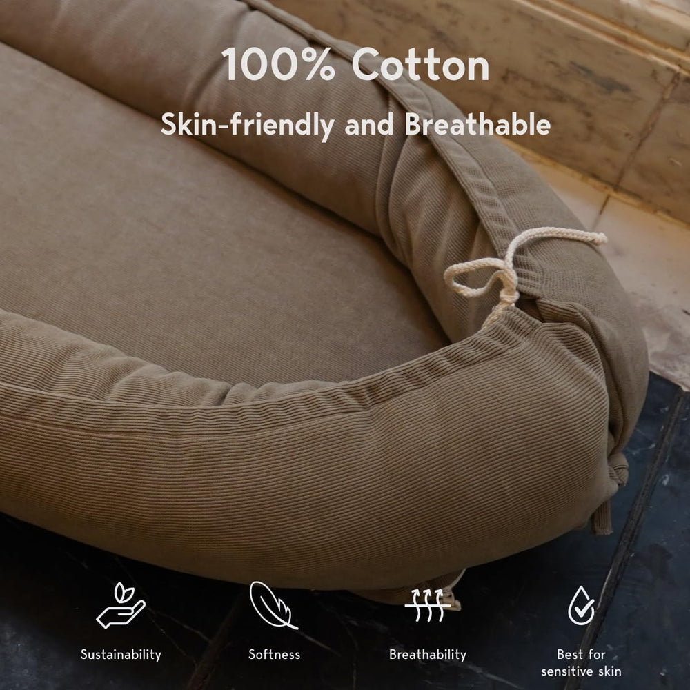CooCooBaby baby nest cover corduroy closeup shows soft durable fabric for daily use.