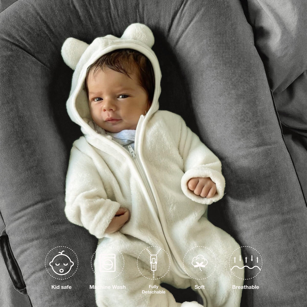 CooCooBaby Deluxe Lounger 100% cotton fabric offers breathable skin-friendly softness.