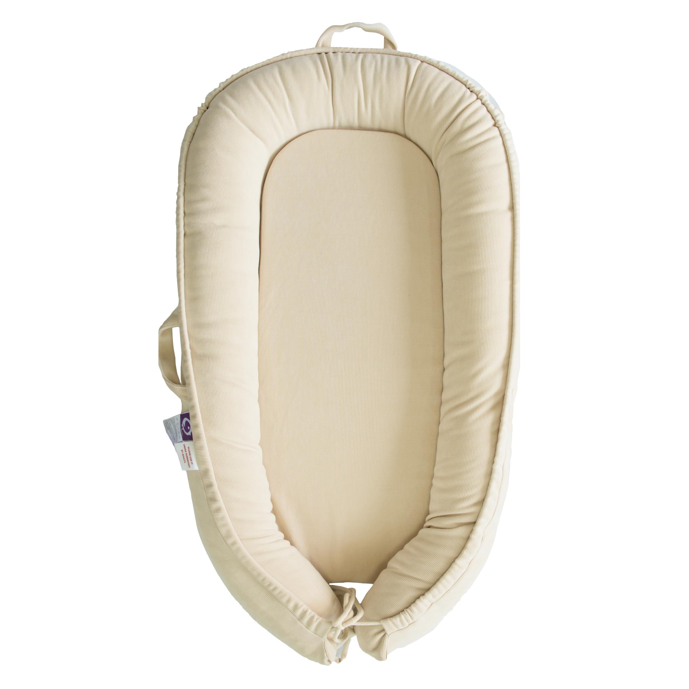 CooCooBaby infant lounger cream white closeup shows plush comfort for newborns.