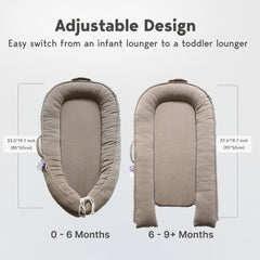 CooCooBaby infant lounger double-sided cover demonstrates easy machine wash cleaning.