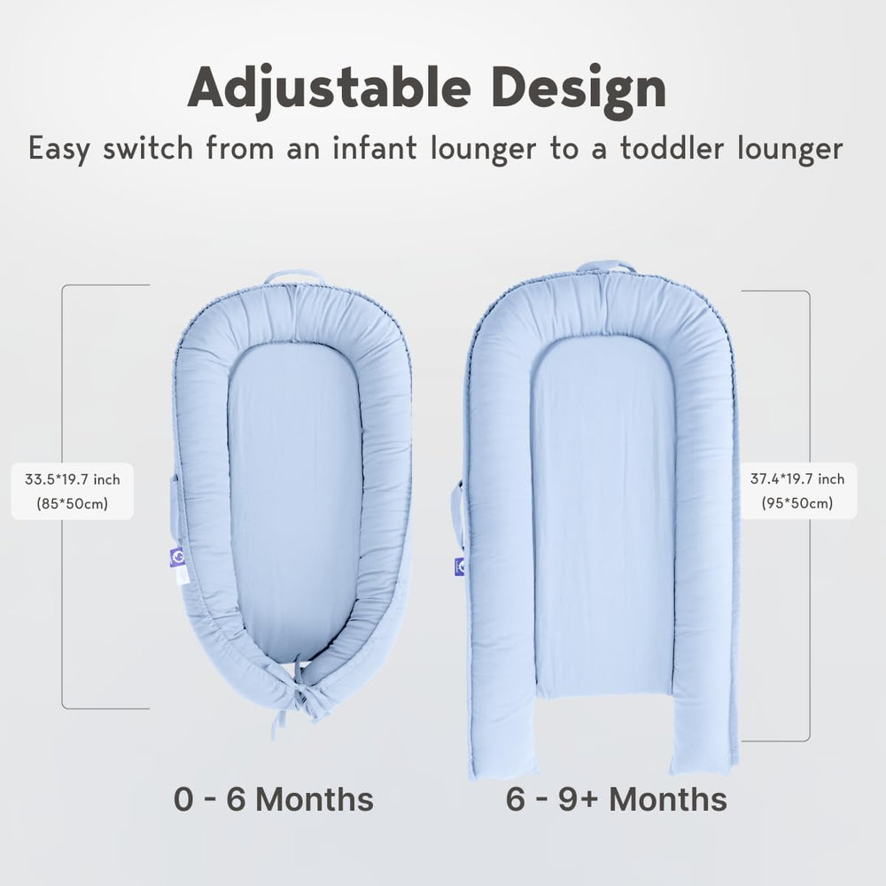 CooCooBaby infant lounger growth ends extend to fit baby from newborn to 18 months.