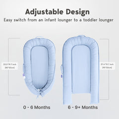 CooCooBaby infant lounger growth ends extend to fit baby from newborn to 18 months.