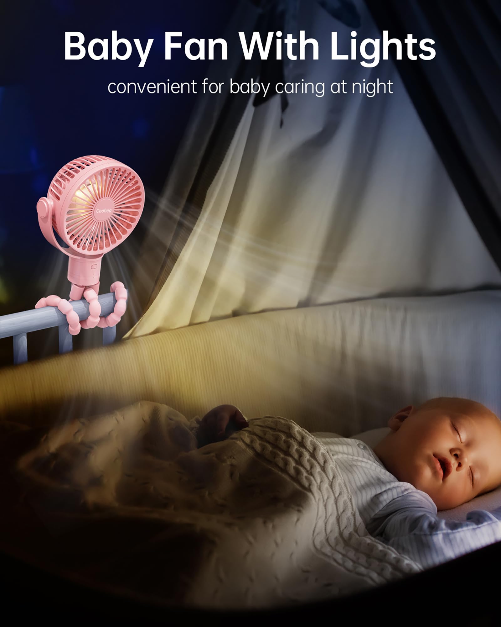 Coohea Stroller Fan 360-degree rotatable head for perfect angle