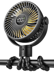 Coohea stroller fan clip-on attached for comfortable walks and adjustable airflow.