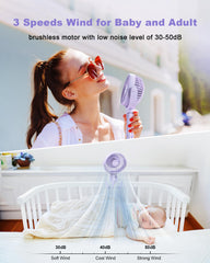 Coohea stroller fan purple 360° rotation enables versatile cooling on the go.