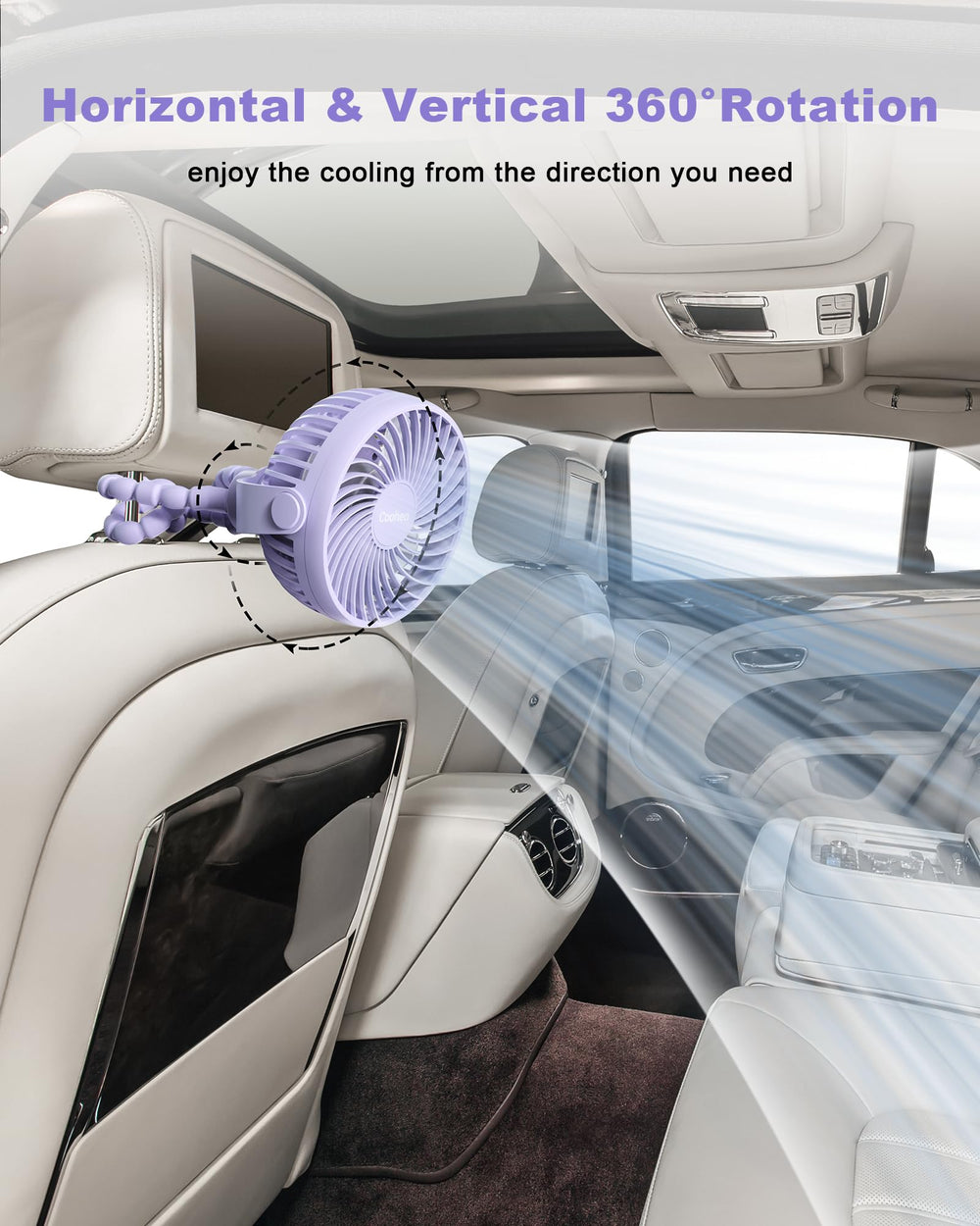 Coohea stroller fan purple USB-C charging keeps you cool while powering up.
