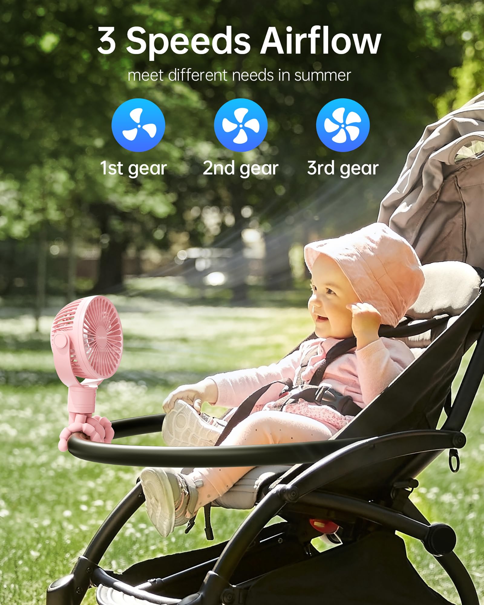 Detachable head of Coohea Stroller Fan for easy charging and desktop use