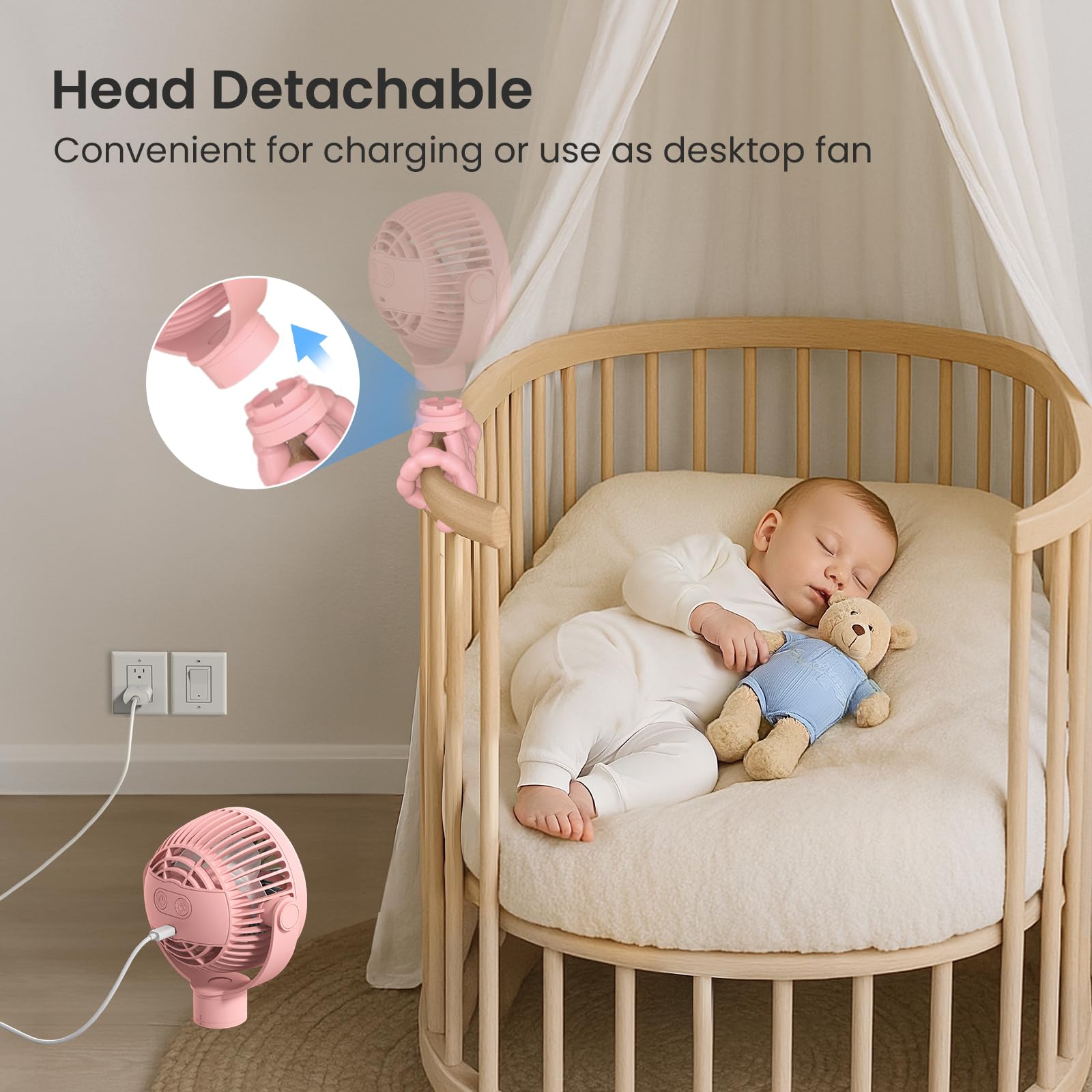 Coohea portable-stroller-fan-4000mah-battery lasts through long outings with steady breeze.