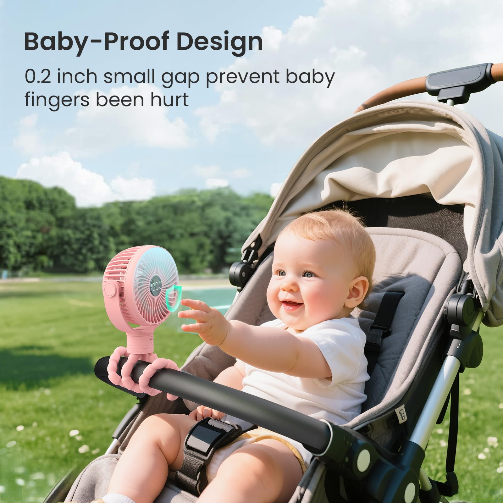 Coohea portable-stroller-fan-mount-crib-car-seat versatile mounting for travel and nursery setups.