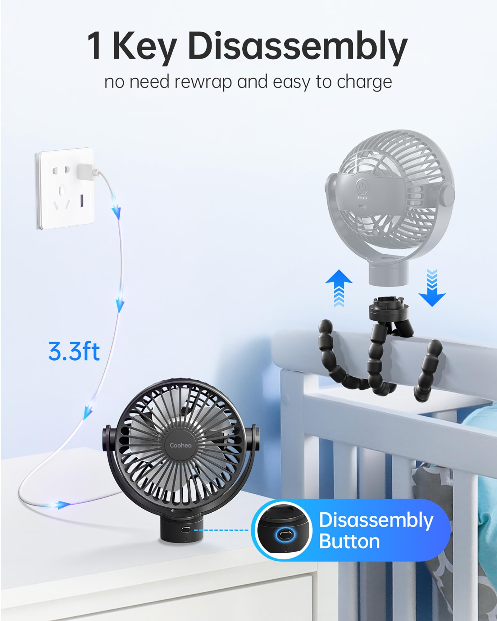 Coohea detachable head design enables easy charging and desktop use