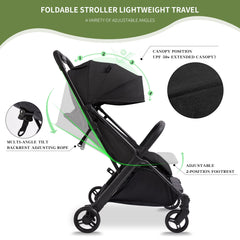 COOL KIDS stroller with sun canopy extended shields baby from sun during travel.