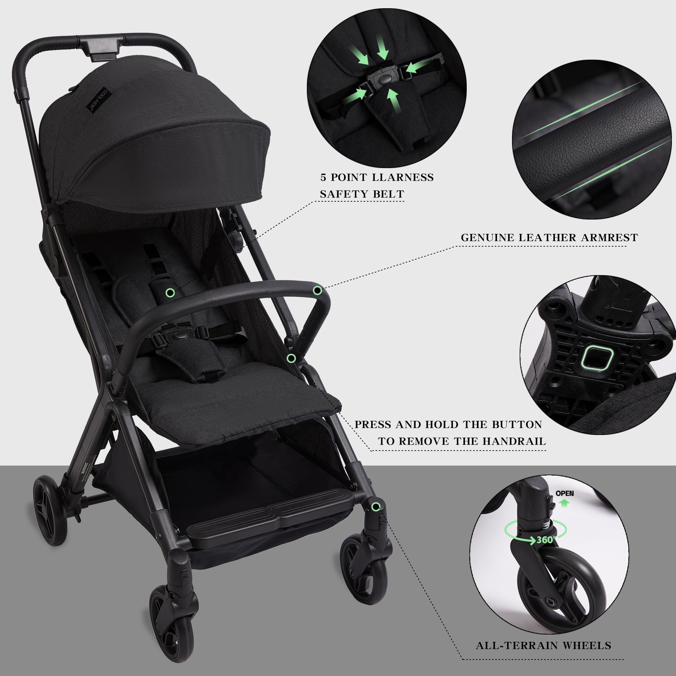 COOL KIDS stroller interior with spacious seat and adjustable footrest for comfort.