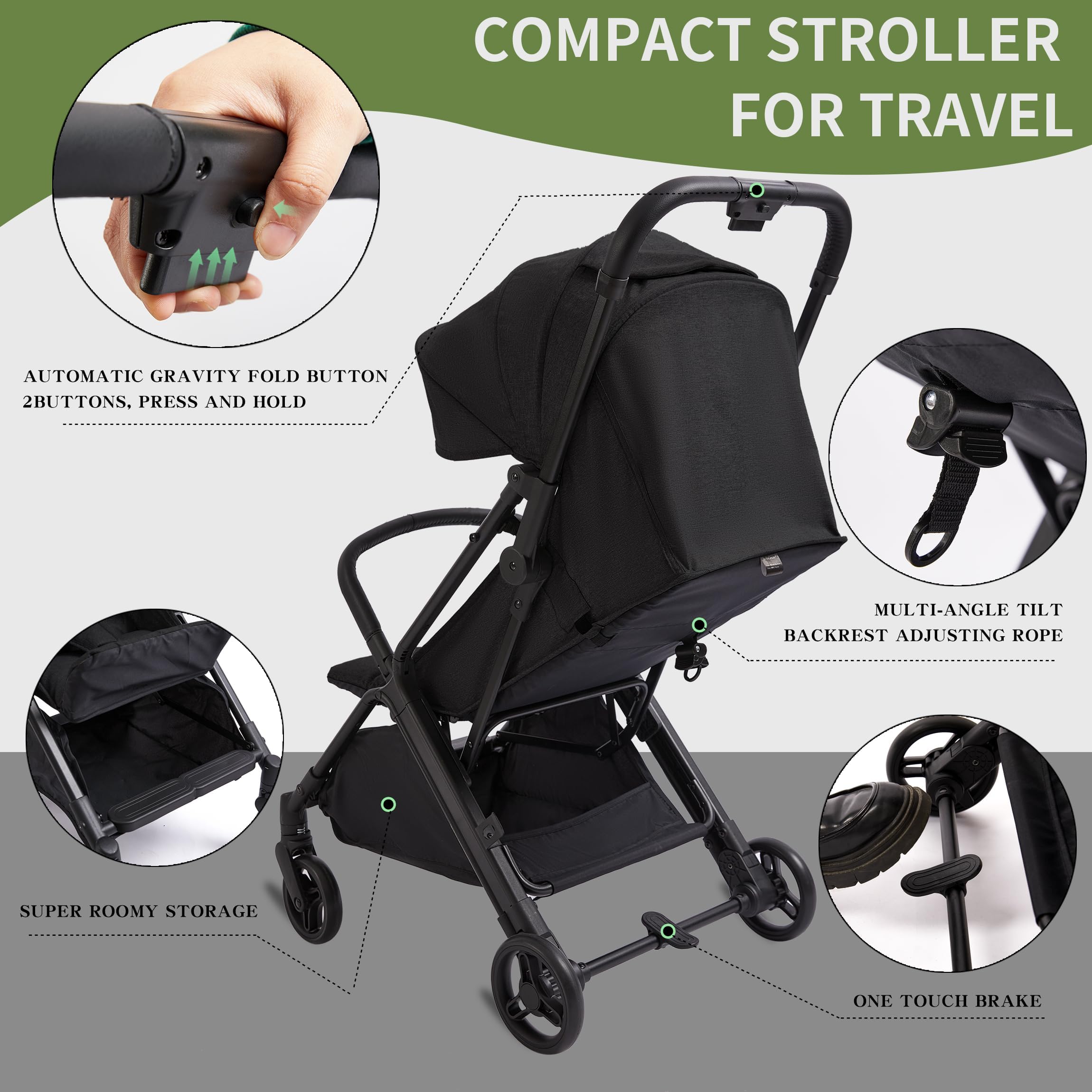 COOL KIDS stroller safety features include 5-point harness and one-touch brake.