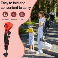 Cool Kids Travel Stroller shows three-step fold for quick setup on the go.