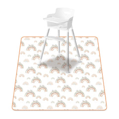 CoolaPeach baby splat mat under high chair in rainbow tones protects floors