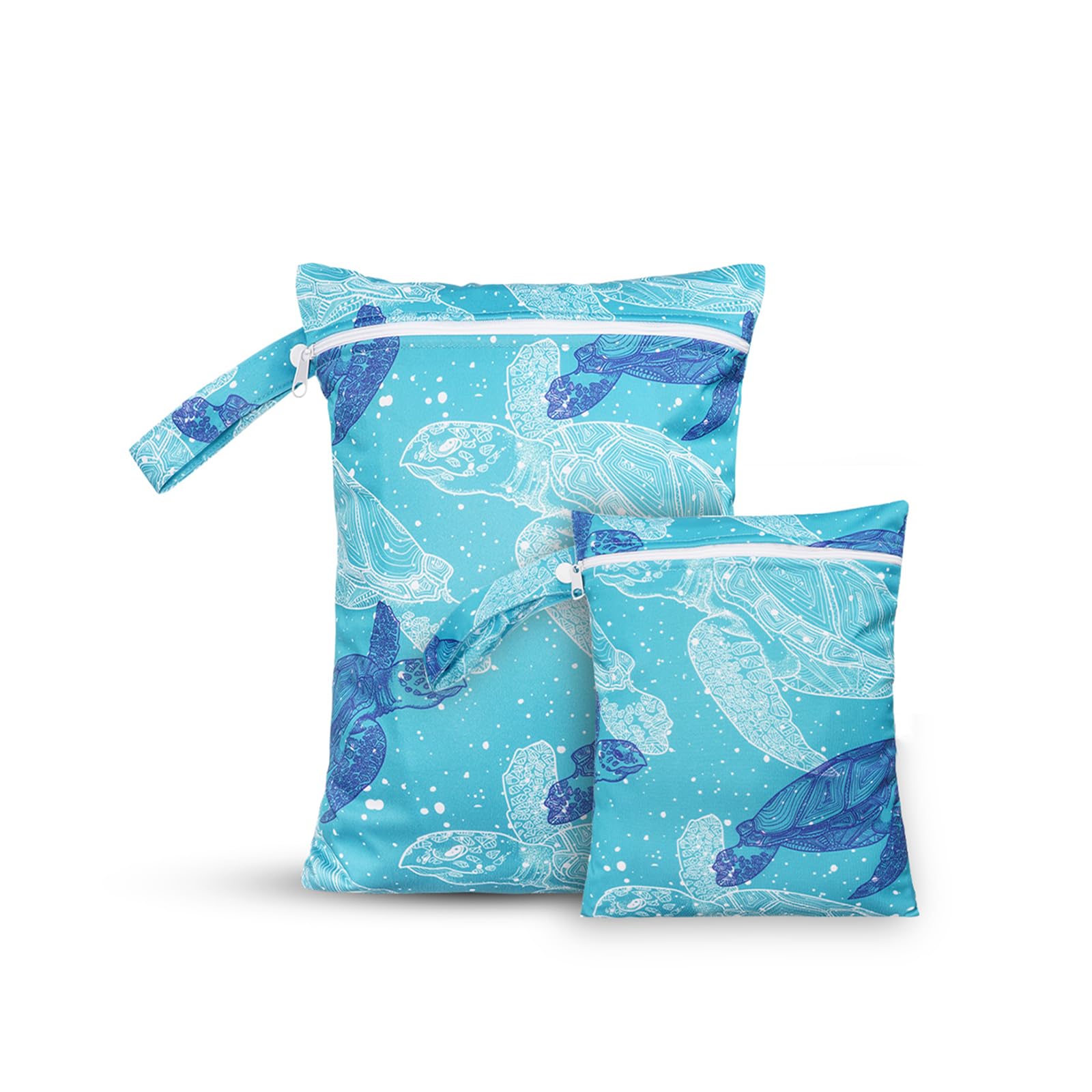 CoolaPeach big wet bag in blue turtle design for waterproof diaper storage.