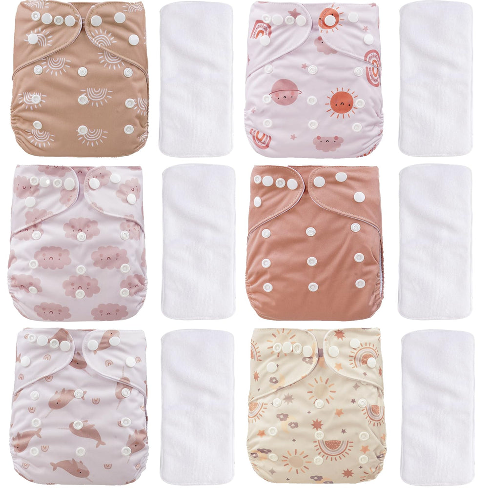 CoolaPeach 12set pink-pack cloth diapers provide reusable comfort for sensitive baby skin.