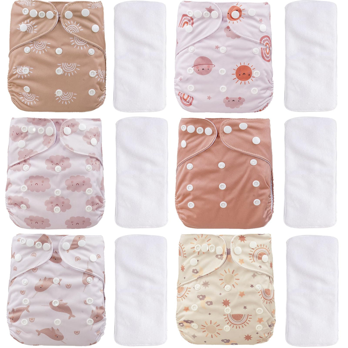 CoolaPeach 12set pink-pack cloth diapers provide reusable comfort for sensitive baby skin.