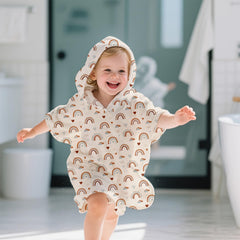 CoolaPeach hooded towel folded compact for travel and storage.
