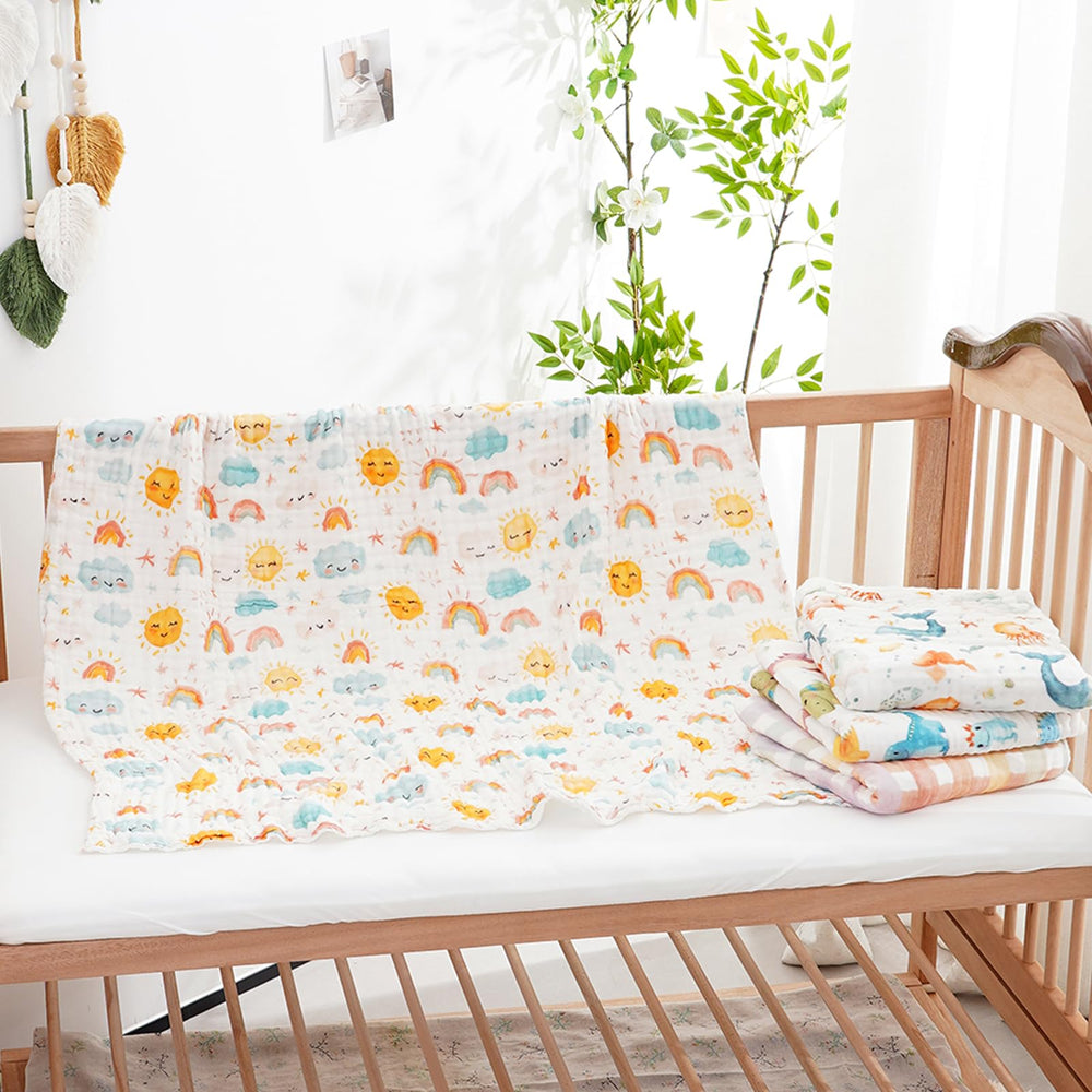 CoolaPeach muslin swaddle blanket sunny design in unisex look