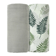 CoolaPeach muslin swaddle leaf-pack-front shows breathable fabric for newborn warmth