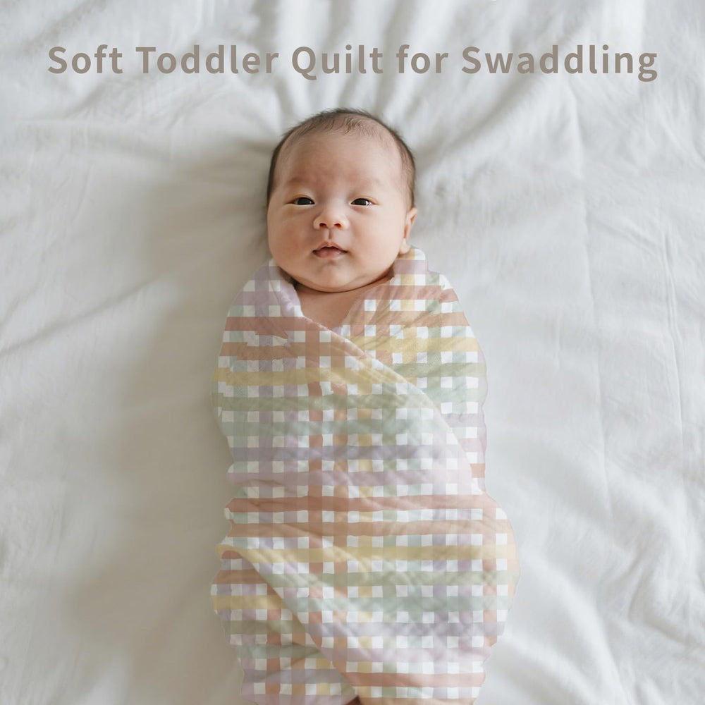 CoolaPeach rainbow grid pattern adds cheerful style to baby gear.