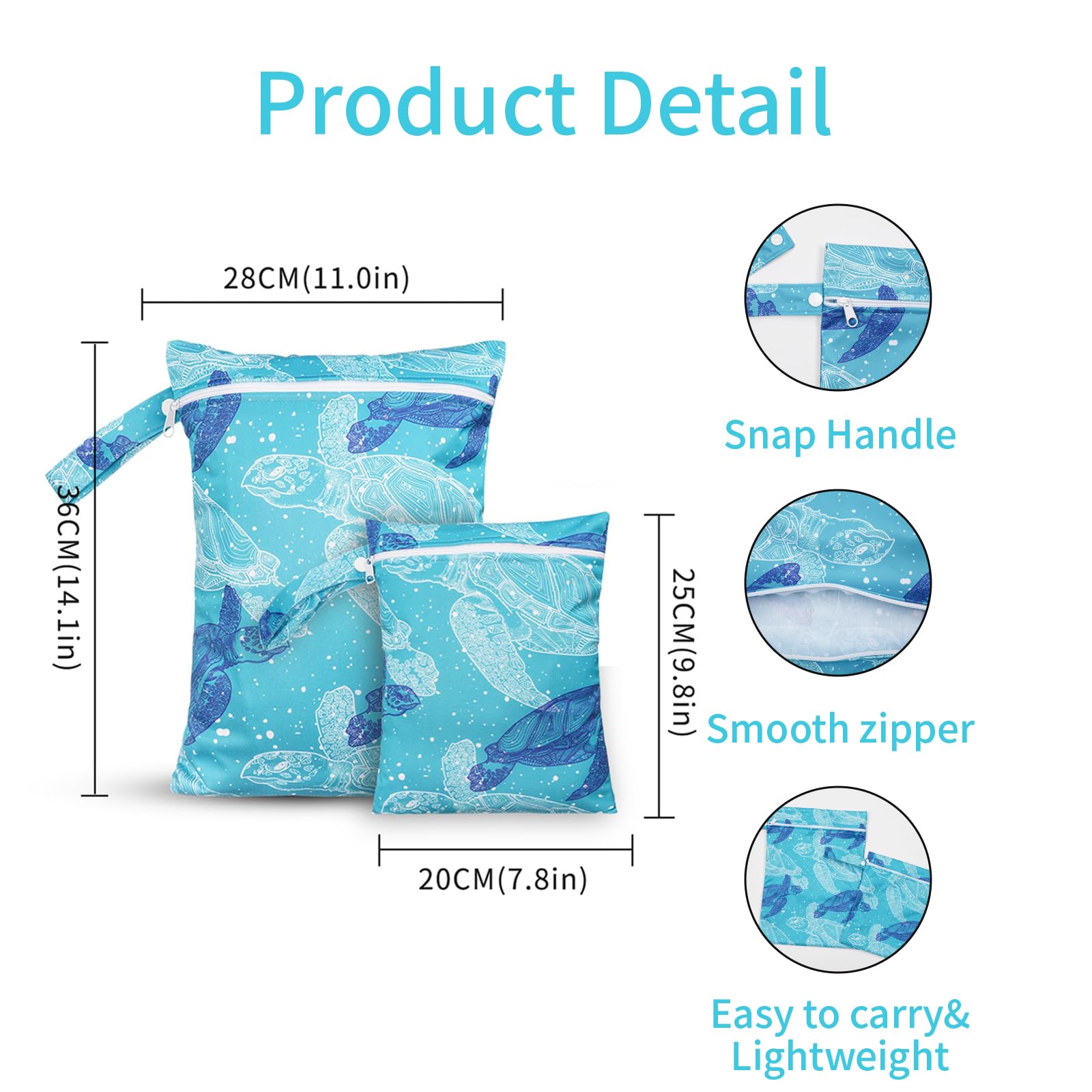 CoolaPeach small wet bag with blue turtle design for compact storage.