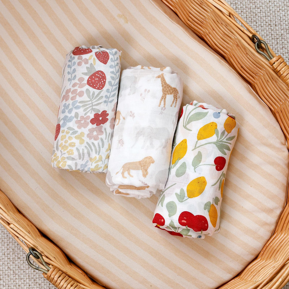 CoolaPeach swaddle 3pack gift set: practical newborn gift with versatile, easy-care blankets.