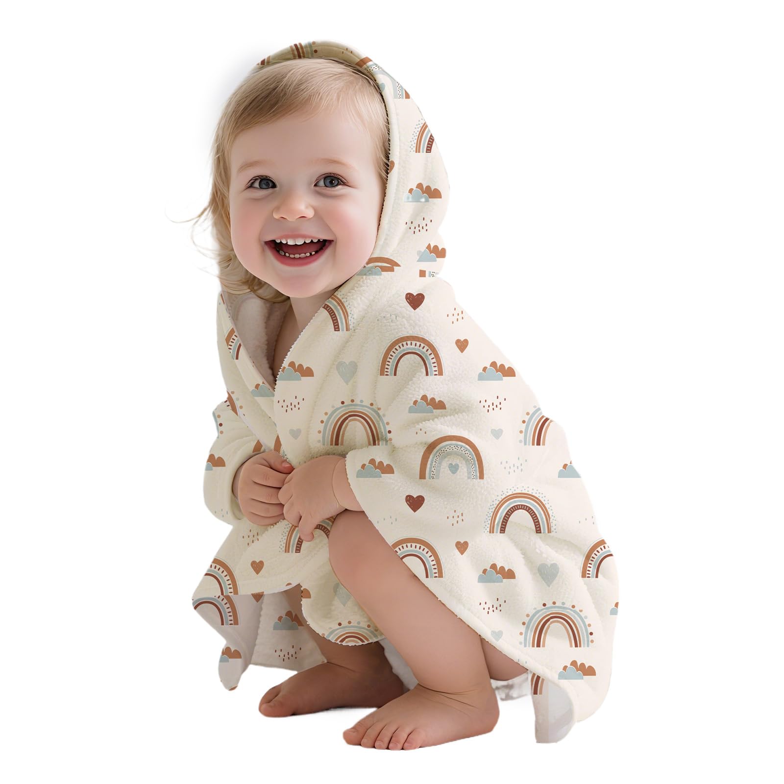 CoolaPeach toddler hooded towel rainbow worn for quick poolside dry-off.