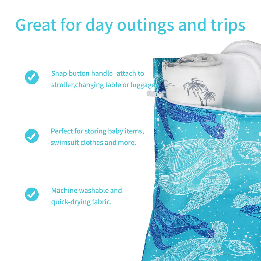 CoolaPeach bag with snap handle for easy hanging on strollers.