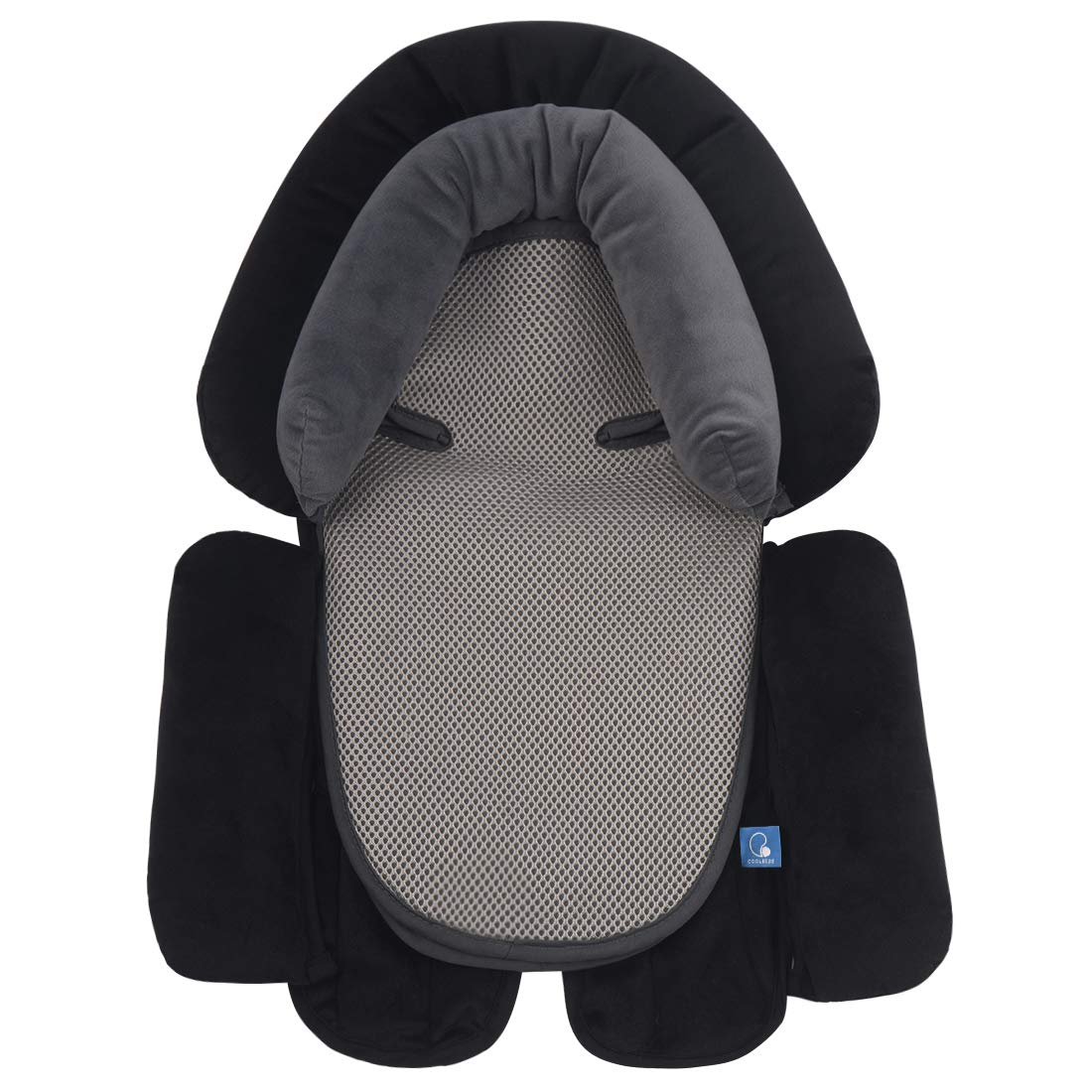 CoolBEBE babybody support outer view in black offers gentle car seat cushioning.