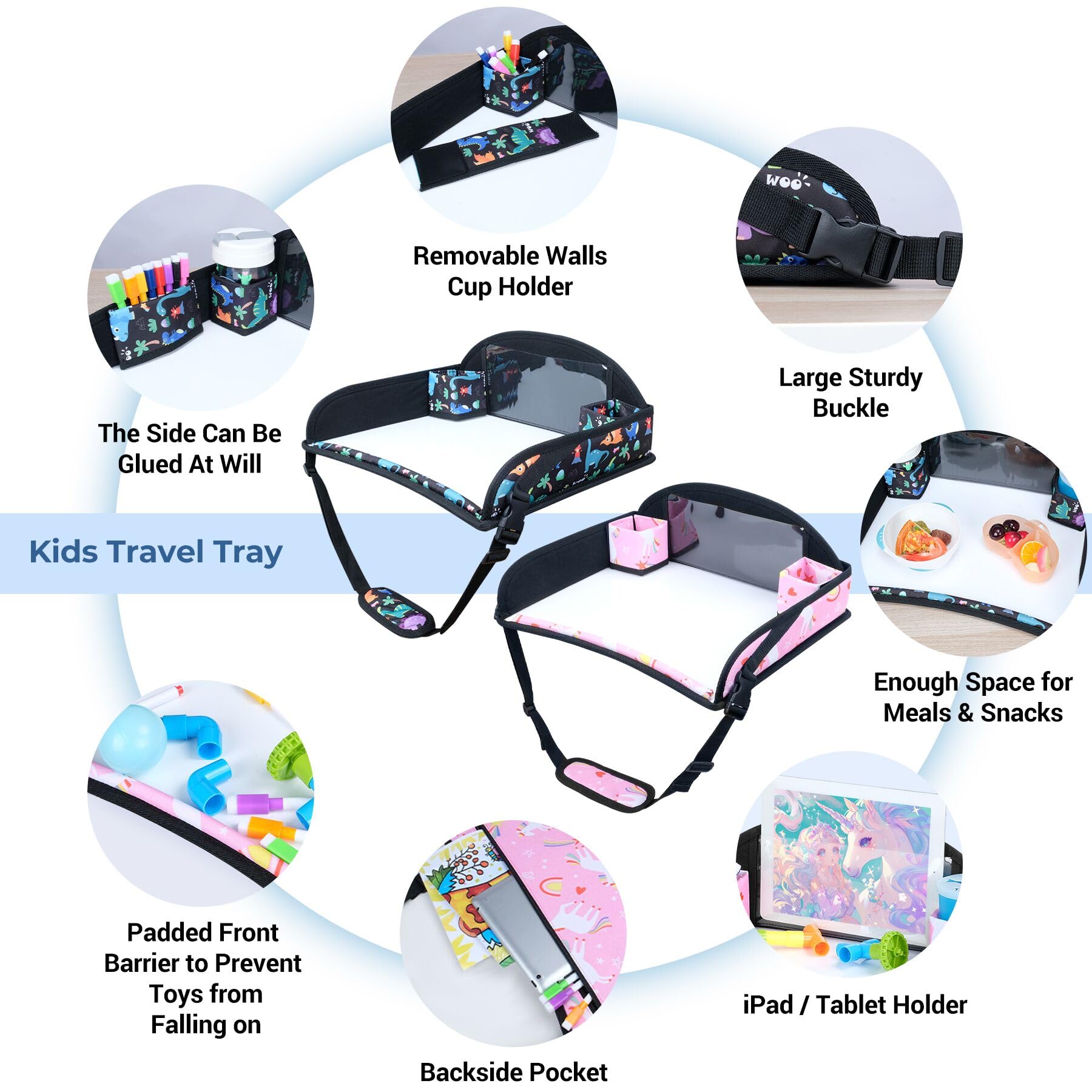 COOLBEBE pink unicorn travel tray keeps snacks organized on planes