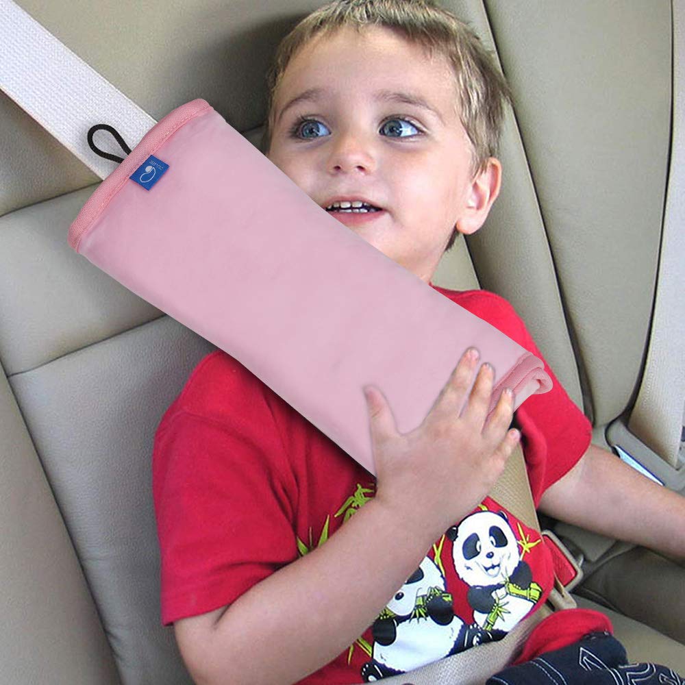 COOLBEBE seat belt pillow on child shoulder eases travel fatigue