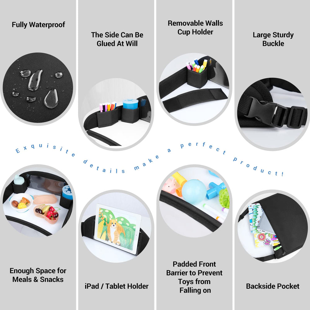 COOLBEBE tray with dual cup holders keeps drinks stable during journeys