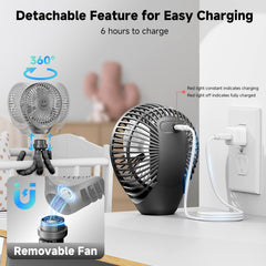Coolice stroller fan with 360-degree rotation for adjustable airflow during outings.